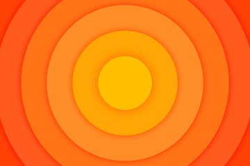 Orange concentric circles banner. Sun, sunlight, sunrise, sunburst background. Ripples, impact, epicenter, radar, target, sonar wave wallpaper. Vector illustration with paper cut effect.