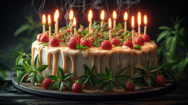 High Art: AI-Generated Images Celebrating the Beauty of Cannabis birthday cake 