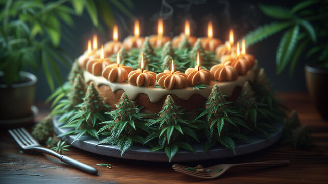High Art: AI-Generated Images Celebrating the Beauty of Cannabis birthday cake 