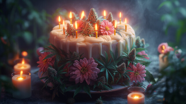 High Art: AI-Generated Images Celebrating the Beauty of Cannabis birthday cake 
