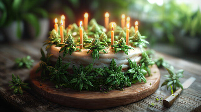 High Art: AI-Generated Images Celebrating the Beauty of Cannabis birthday cake 