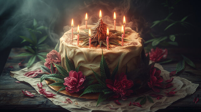 High Art: AI-Generated Images Celebrating the Beauty of Cannabis birthday cake 