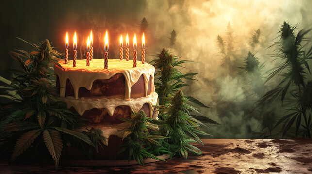 High Art: AI-Generated Images Celebrating the Beauty of Cannabis birthday cake 