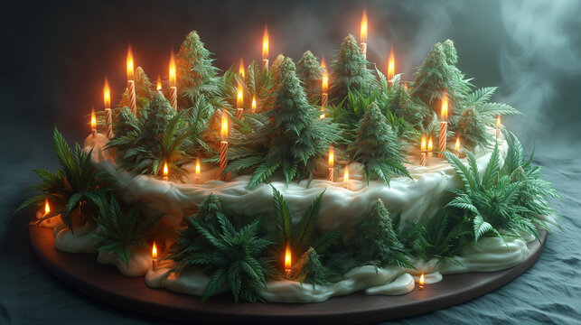 High Art: AI-Generated Images Celebrating the Beauty of Cannabis birthday cake 