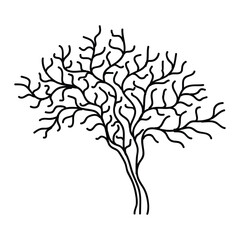 Hand Drawn Tree Outline, Tree Line Art Black and White Sketch Drawing, A hand drawn black and white sketch of a tree outline, showcasing simple yet elegant details of its branches and leaves.