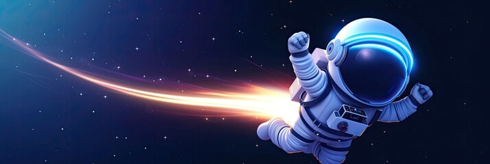 Fototapeta na wymiar cute cartoon astronaut flying in zero gravity space