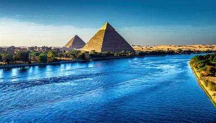 Foto op Canvas Dreamlike view of the Pyramid of Khafre and the Nile river in Cairo, Egypt © Arda ALTAY