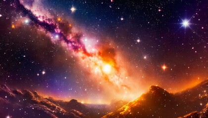 Fototapeta premium Universe filled with stars, nebula and galaxy pink background 