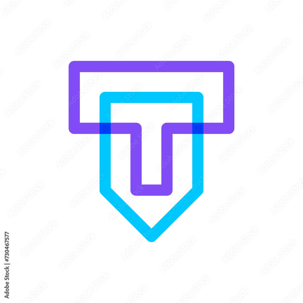 Sticker Letter T shield overlapping color line logo