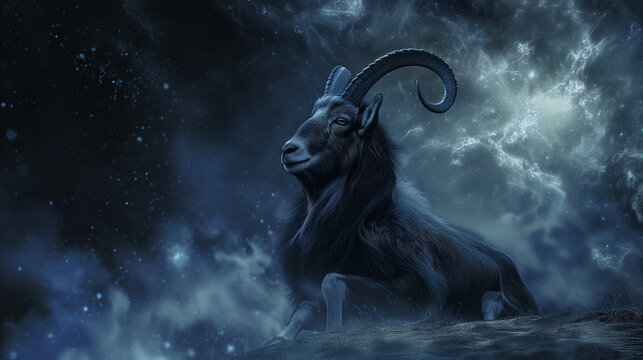 majestic sight of a goat emerging gracefully from the ethereal mist of the clouds