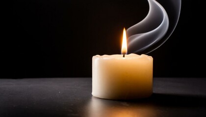 White burning candle on a black background