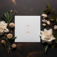 blank white card mockup with flower background