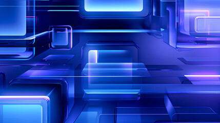 Abstract Blue Technology Background, Futuristic Neon Circuit, Cyber Concept