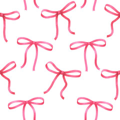 Cute pink bows from thin ribbon seamless pattern 