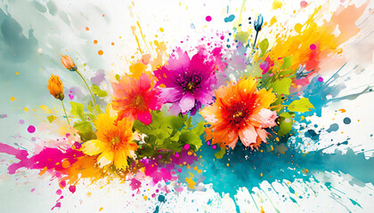 Bright colourful spring summer flowers bursting with splashing colour