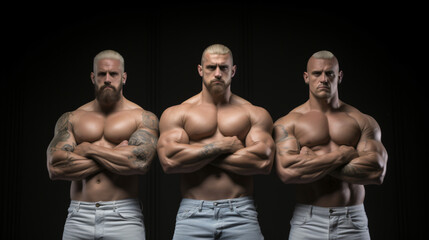 Fototapeta na wymiar three intimidating muscular men posing