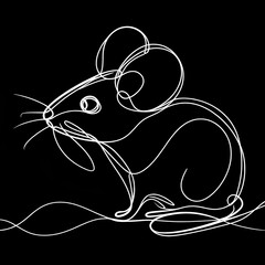 A monochromatic illustration featuring a mouse depicted in black and white set against a dark backdrop.