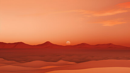 Fototapeta na wymiar Soft orange desert and mountains landscape at sunset.