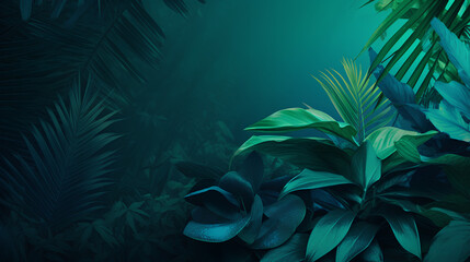Fototapeta na wymiar Lush Teal Tropical Jungle, Dense Green Foliage, Exotic Botanical Background