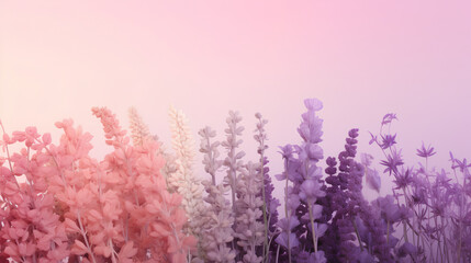 Gradient wildflowers at pink background.