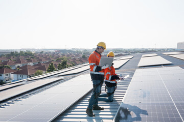 Engineering technician professional trained in skills and techniques installing solar photovoltaic...