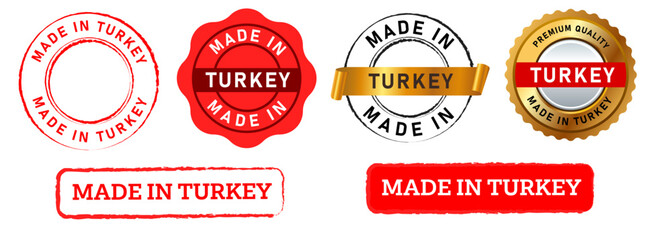 made in turkey stamp seal emblem label sticker production manufacture original product - obrazy, fototapety, plakaty