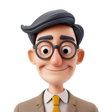 Cute Cartoon 3D Render of Smiling Male Teacher Character, Isolated on Transparent Background, PNG