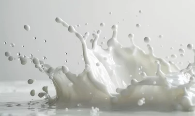 Foto op Plexiglas splashing milk on white background close up. pours milk © TheoTheWizard
