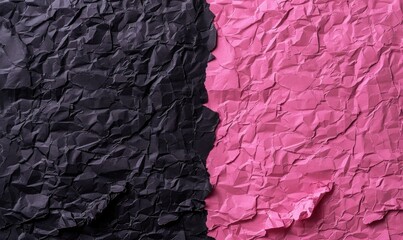 Pink and black crumpled paper background with copy space for design