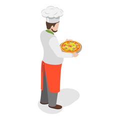 3D Isometric Flat Vector Illustration of Italian Chef, Freshly Baked Pizza. Item 2