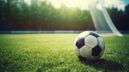 Fototapeta premium Soccer ball on the green field