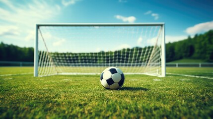 Soccer ball on the green field