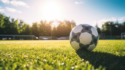 Soccer ball on the green field