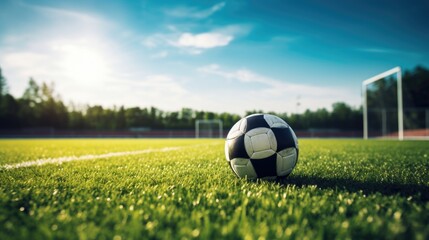 Fototapeta premium Soccer ball on the green field
