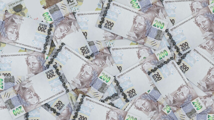 Money scattered. 200 reais. Money from Brazil. 3d rendering.