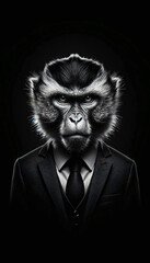 portrait of a monkey dressed in an elegant suit