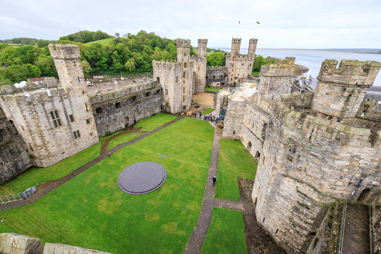 Aerial view of the Majestic Caernarfon Castle, UNSECO