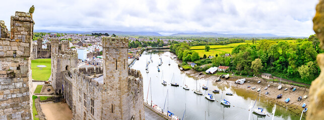 A Breathtaking Panorama from Caernarfon Castle - obrazy, fototapety, plakaty