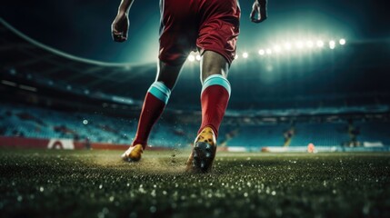 Naklejka premium Soccer player on the stadium with a ball