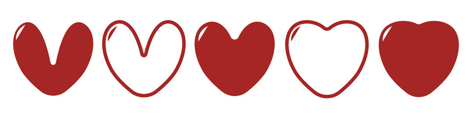 Red love hearts icon set with shadow light stroke and line
