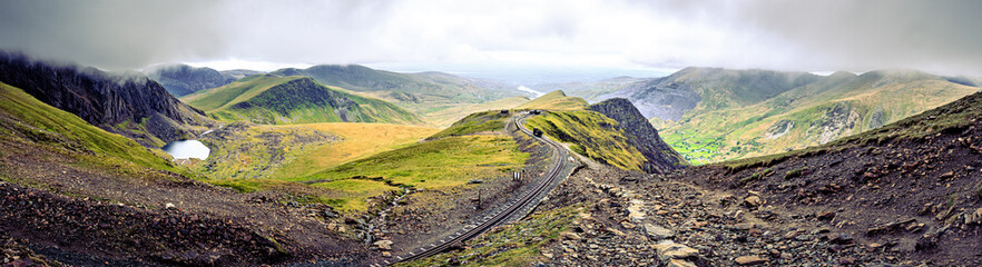 Panoramic view of Snowdon Mountain at Clogwyn Station