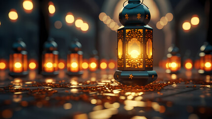 Glowing background for muslim feast in holy month of Ramadan Kareem