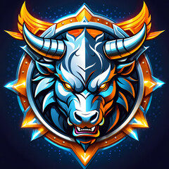 Angry red bull head mascot esport logo design. The tanker e-sport logo character with shield for sport and gaming.