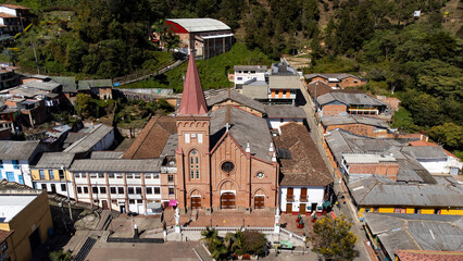 Montebello, Antioquia - Colombia. January 24, 2024. The Church of Our Lady of Mercedes is a...