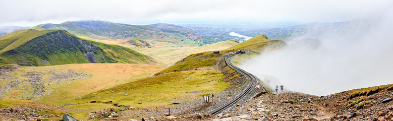 Fototapeta na wymiar Panoramic view of Snowdon Mountain at Clogwyn Station