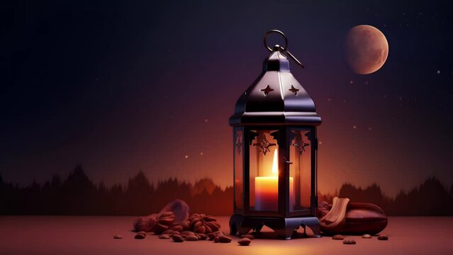Arabic lantern lamp with beauty star. Perfect for Islamic holiday backgrounds, Animations
