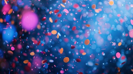 Deep blue background complementing the bokeh-inspired confetti generative ai