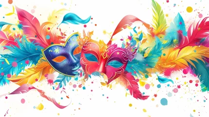 Crédence de cuisine en verre imprimé Carnaval Dynamic carnival design showcasing colorful masks and playful decorations against a clean white background generative ai