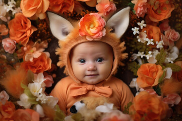 Fototapeta premium baby fox in flowers as a baby sloth