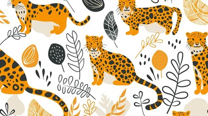 Abstract shapes with leopards print. Creative contemporary seamless pattern. Hand drawn unique print